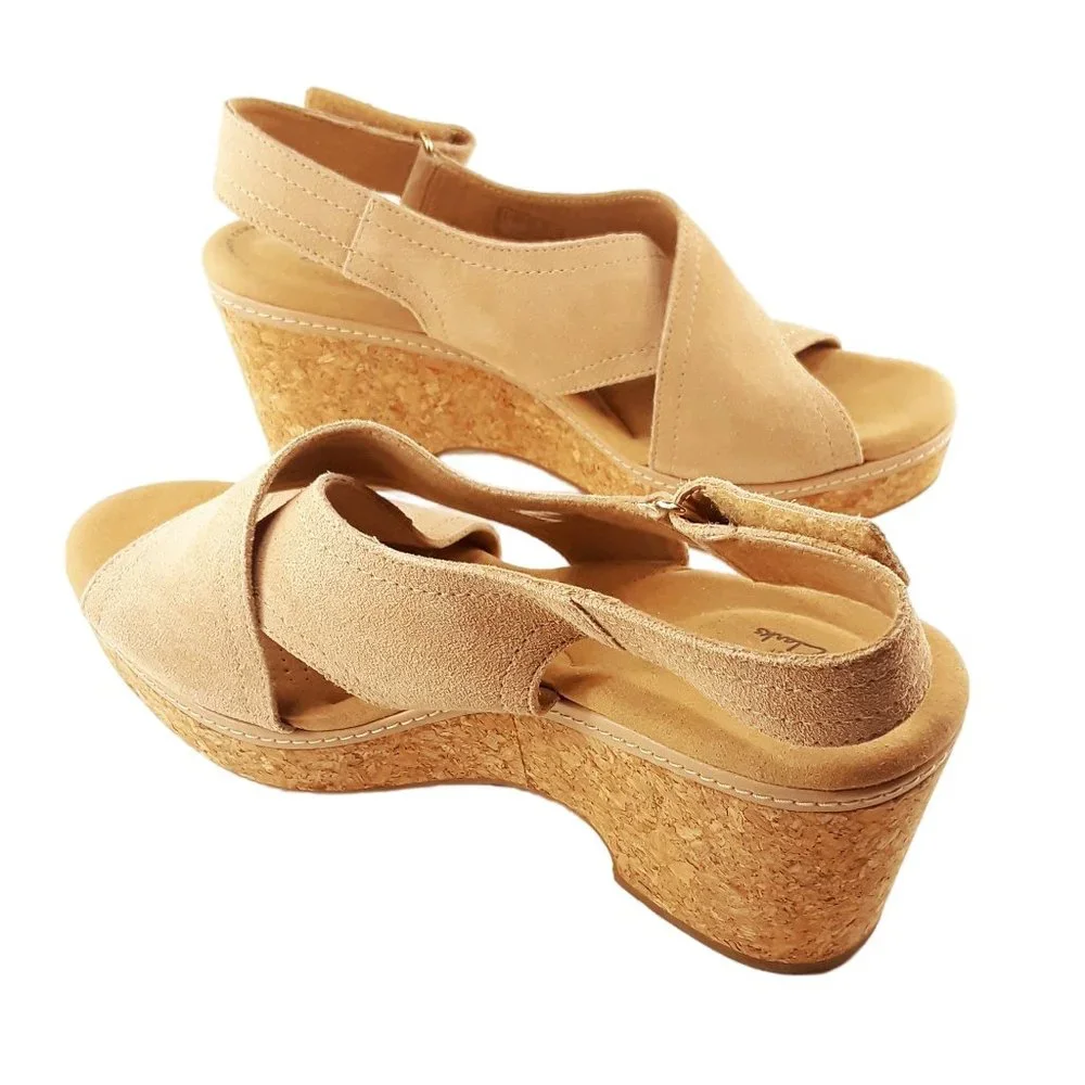 Clarks Comfort Collection Tan Annadel Eirwyn Suede Wedge Sandal- Womens Sz 11M - Picture 5 of 7